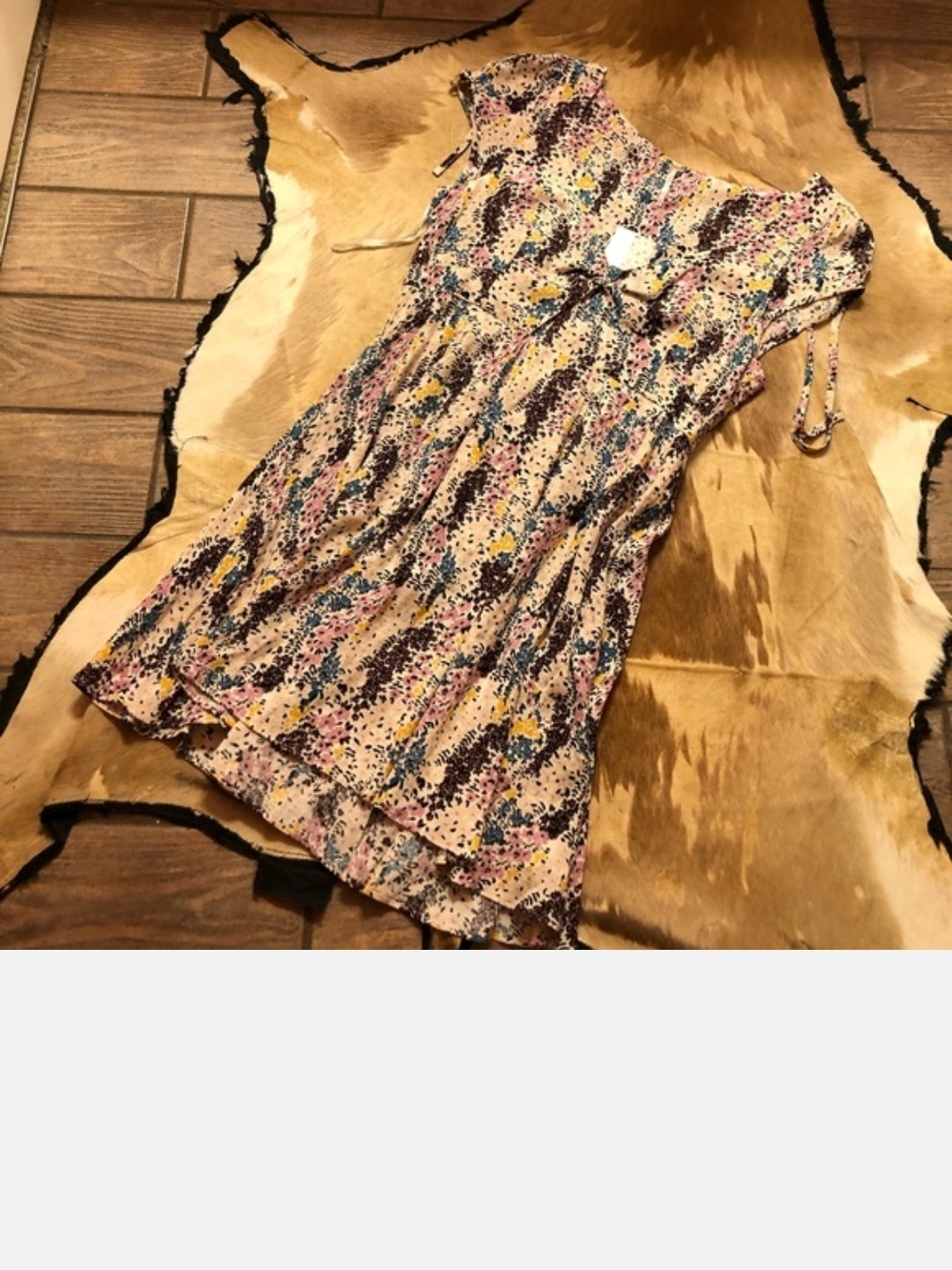 Free People Cream Floral Tie-Front Mini Dress with Pink, Blue & Yellow Accents - Picture 6 of 6